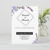 Witte minimalistische & moderne bruiloft paarse bl kaart (Staand voorkant)