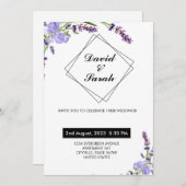 Witte minimalistische & moderne bruiloft paarse bl kaart (Voorkant / Achterkant)