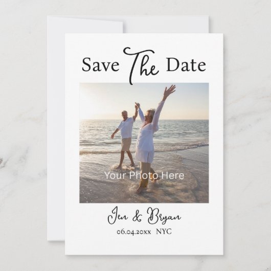 Witte minimalistische moderne bruiloft save the da date (Voorkant)