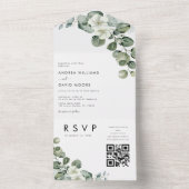 Witte Minimalistische Moderne Eucalyptus QR Code T All In One Uitnodiging (Binnen)
