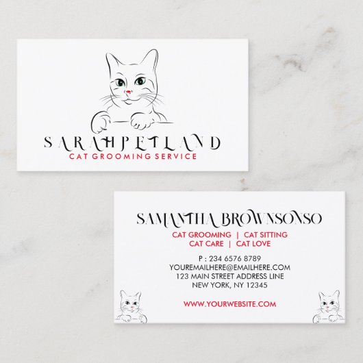 Witte minimalistische moderne natuurlijke kat visitekaartje (Voorkant / Achterkant)