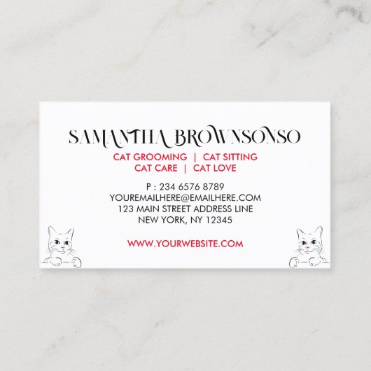 Witte minimalistische moderne natuurlijke kat visitekaartje (Achterkant)