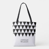 Witte minimalistische naam zwarte driehoek patroon tote bag (Achterkant)