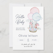 Witte Minimalistische Olifant Baby Shower Uitnodig Kaart (Voorkant)