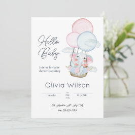 Witte Minimalistische Olifant Baby Shower Uitnodig Kaart