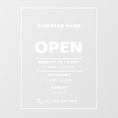 Witte Minimalistische Openingstijden met Bedrijfsn Raamsticker (Vel)
