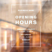 Witte minimalistische openingstijden met bedrijfsn raamsticker (Vel 2)