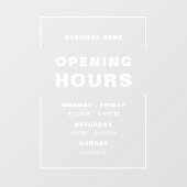 Witte minimalistische openingstijden met bedrijfsn raamsticker (Vel)