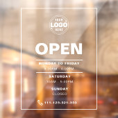 Witte minimalistische openingstijden met Logo Raamsticker (Vel 2)