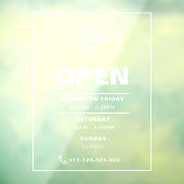 Witte minimalistische openingstijden met Logo Raamsticker (Vel 3)