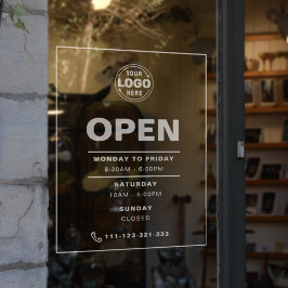 Witte minimalistische openingstijden met Logo Raamsticker