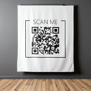 Witte Minimalistische QR-code Scan Me Zakelijk Wandkleed