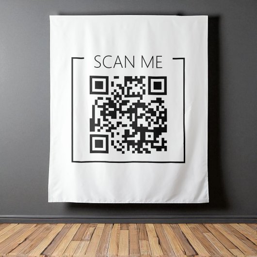 Witte Minimalistische QR-code Scan Me Zakelijk Wandkleed