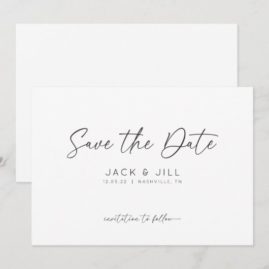 Witte minimalistische Save The Date uitnodiging (Voorkant / Achterkant)
