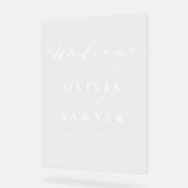 Witte Minimalistische Script Trouwbegroeting Acryl Bord (Hoek)