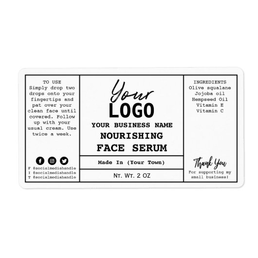 Witte minimalistische serumlabels etiket (Voorkant)