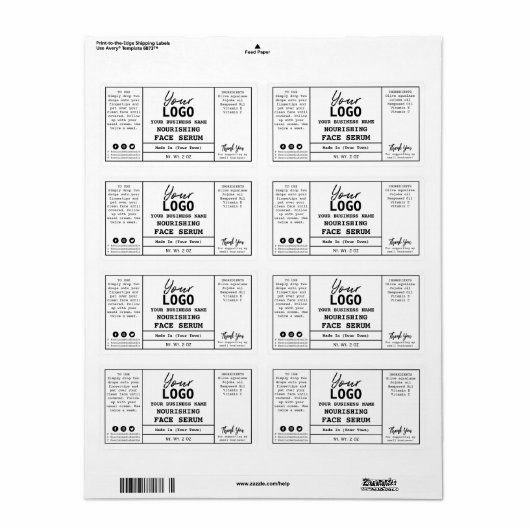 Witte minimalistische serumlabels etiket (Full Sheet)