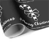 Witte minimalistische snoepriet op zwart met tekst cadeaupapier (Rol Hoek)