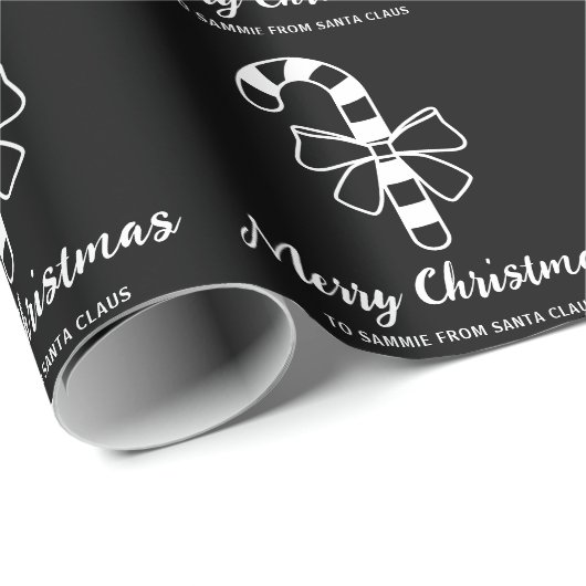 Witte minimalistische snoepriet op zwart met tekst cadeaupapier (Rol Hoek)