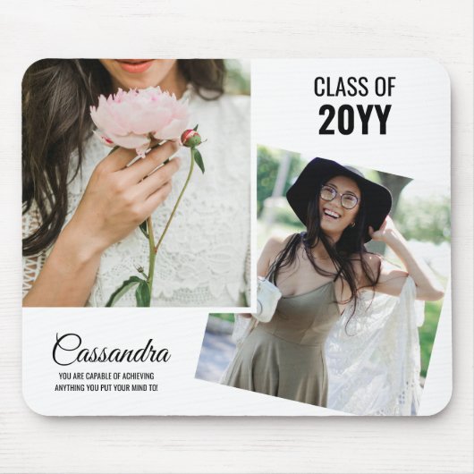 Witte minimalistische twee foto Afstuderen Afstude Muismat (Voorkant)