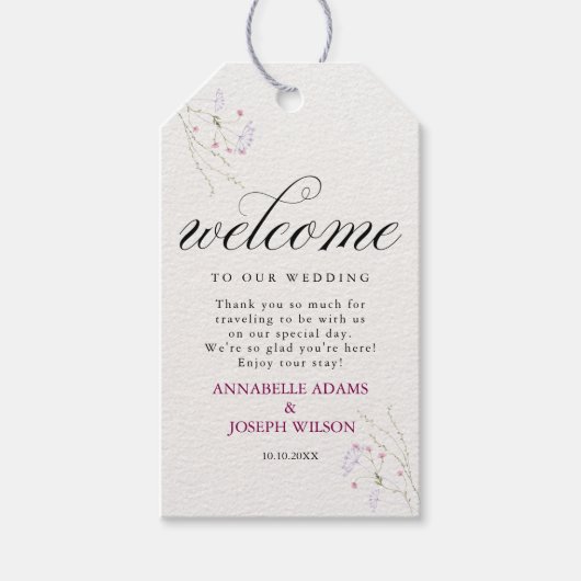 Witte minimalistische waterverf bloemen bruiloft cadeaulabel (Voorkant)