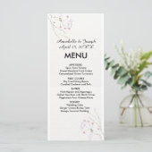 Witte minimalistische waterverf bloemen bruiloft menu (Staand voorkant)