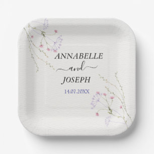 Witte minimalistische waterverf bloemen bruiloft papieren bordje