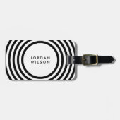 Witte, minimalistische zwarte cirkels geometrische bagagelabel (Voorkant horizontaal)