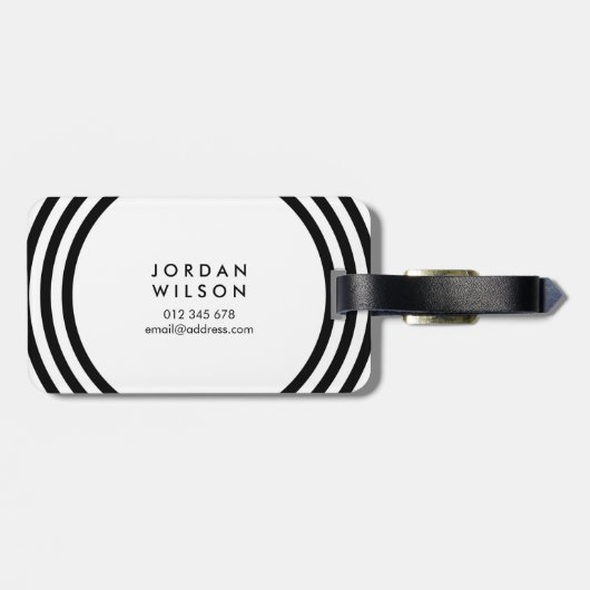 Witte, minimalistische zwarte cirkels geometrische bagagelabel (Achterkant horizontaal)