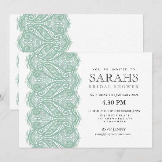 Witte & Mint filigraan kant Vrijgezellenfeest Uitn Kaart (Voorkant / Achterkant)