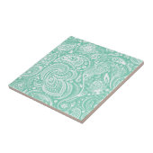 Witte & Mint-Groene  Bloemen Paisley Damasks Tegeltje (Zijkant)