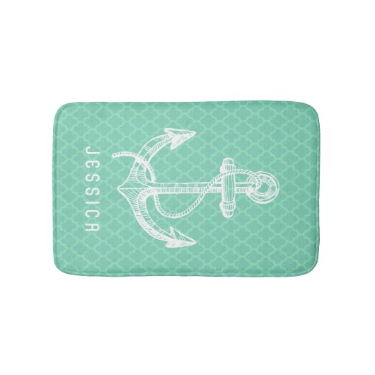 Witte & Mint nautische boot anker Badmat (Voorkant)