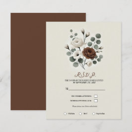 Witte Mocha Cream Moderne Bloemen Huwelijk RSVP Kaart