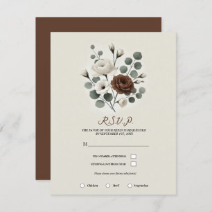Witte Mocha Cream Moderne Bloemen Huwelijk RSVP Kaart