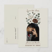 Witte Mocha Cream Moderne Bloemige Save the Date Aankondigingskaart (Voorkant / Achterkant)