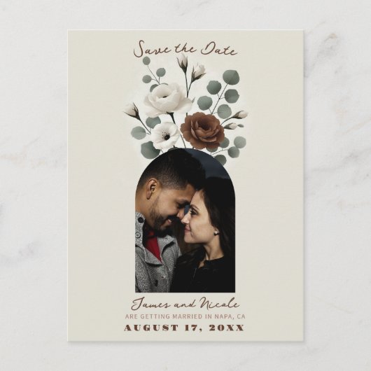 Witte Mocha Cream Moderne Bloemige Save the Date Aankondigingskaart (Voorkant)