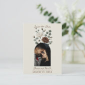 Witte Mocha Cream Moderne Bloemige Save the Date Aankondigingskaart (Staand voorkant)