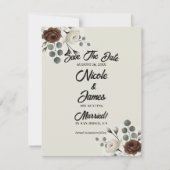 Witte Mocha Cream Moderne Bloemige Save the Date Kaart (Voorkant)