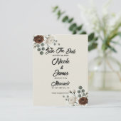 Witte Mocha Cream Moderne Bloemige Save the Date Kaart (Staand voorkant)