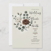 Witte Mocha Crème Moderne Bloemige Bruiloft Kaart (Voorkant)