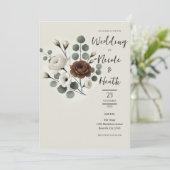 Witte Mocha Crème Moderne Bloemige Bruiloft Kaart (Staand voorkant)