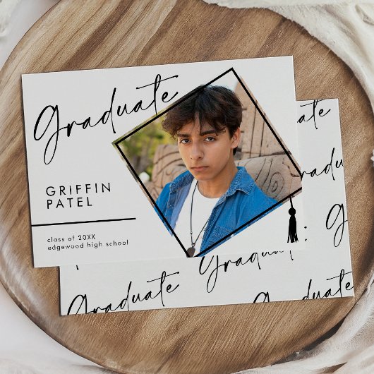 Witte Moderne Afstudeerdop Foto Afstuderen Aankondiging