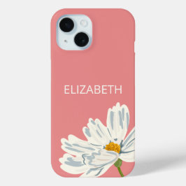 Witte Moderne Bloem Personaliseer Naam iPhone 15 Case