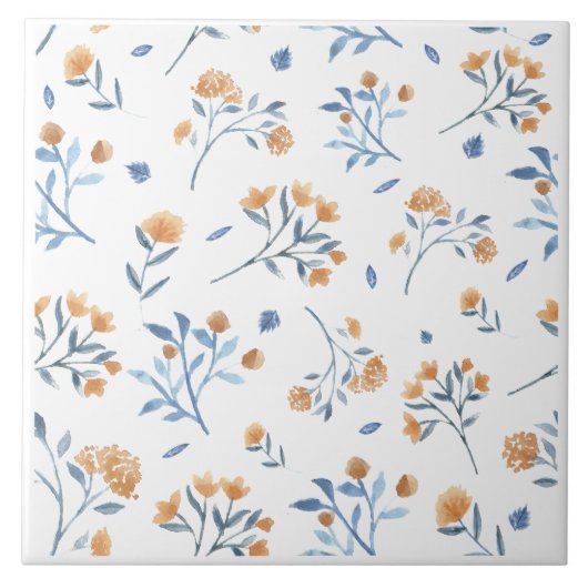 Witte Moderne Boerderij Wildflower Keramische Tege Tegeltje (Voorkant)