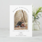 Witte moderne boog frame vakantie fotokaart feestdagenkaart (Staand voorkant)