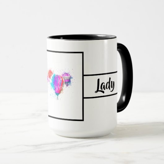 Witte Moderne Boss Lady Ballon Ringer 15oz Mok (Voorkant rechts)