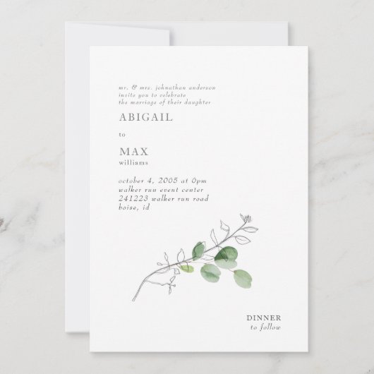 Witte Moderne Botanische Blad Bruiloft Kaart (Voorkant)