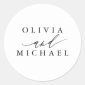 Witte Moderne Bruid en bruidegom Namen Bruiloft Ronde Sticker (Voorkant)