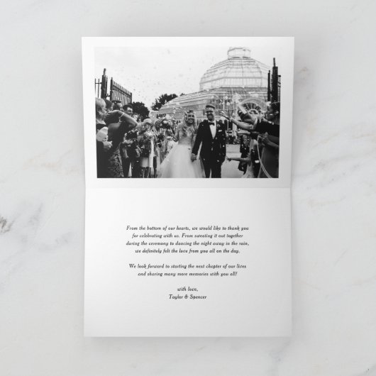 Witte Moderne Calligrafie Foto Bruiloft Bedankkaart (Binnen)