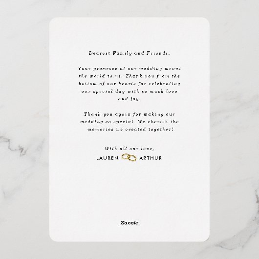 Witte Moderne Chique Minimale Foto Bruiloft Bedank Folie Uitnodiging (Achterkant)